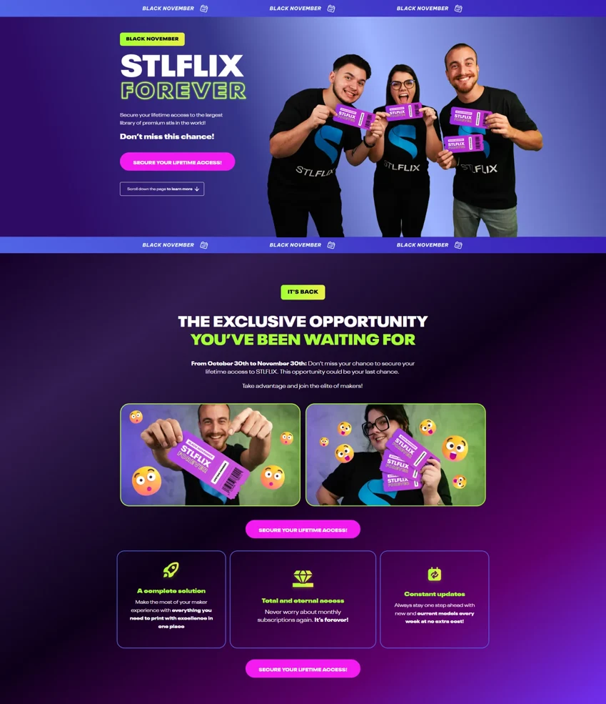 Página da campanha Black Friday STLFLIX Forever